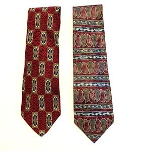 Lot of 2 All Silk Neck TiesColors Gold Dark Red and Green